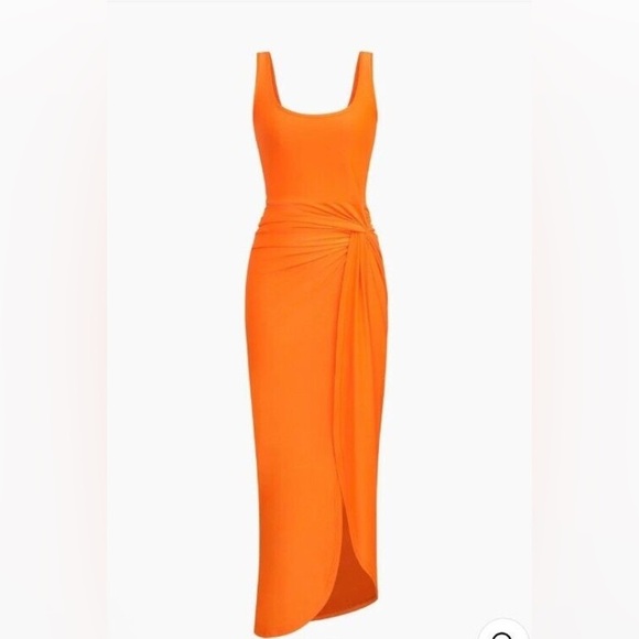 Micas Bright Orange Ruched Cutout Midi Dress – Size S – NWT - Picture 5 of 5